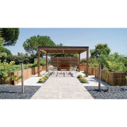 Pergola Bois Autoportée Samana avec brise-soleil, Douglas imprégnation colorée pré-grisée, L. 4 m x l. 4 m x h. 2,48 m