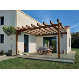 Pergola Bois Adossée Albizia, Douglas imprégnation colorée marron, L. 4 m x l. 3,99 m x h. 2,72 m