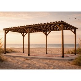 Extension Pergola Bois Autoportée Esmée, Pin imprégnation colorée marron, L. 3,08 m x l. 2,68 m x h. 2,36 m