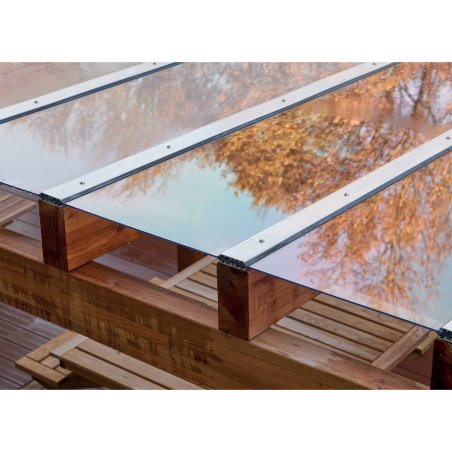 Kit plaques polycarbonate compact incolores pour pergola bois Albizia, ep. 4 mm x l. 548 mm x L. 4 m