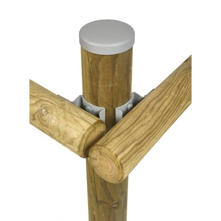 Connecteur d'extrémité bois rond pour clôture des Marais, Acier Galvanisé Gris Givré, L. 132 mm x l. 68 mm x ep. 2.5 mm