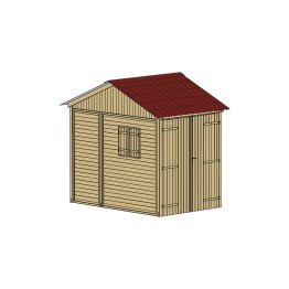 Abri de jardin Bois 5,90 m², Chiron, toiture couleur terre cuite Pin, Vert par imprégnation, L. 2 m x l. 2,97 m x h. 2,95 m
