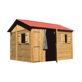 Abri de jardin Bois 11,60 m², Meunerie, toiture couleur terre cuite Pin, Vert par imprégnation, L. 3,90 m x l. 2,97 m x h. 2,95 m