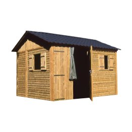 Abri de jardin Bois 11,60 m², Meunerie, toiture couleur graphite Pin, Vert par imprégnation, L. 3,90 m x l. 2,97 m x h. 2,95 m