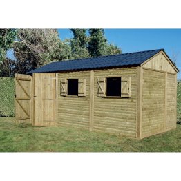 Abri de jardin Bois 17 m², Minotière, toiture couleur graphite Pin, Vert par imprégnation, L. 5,80 m x l. 2,97 m x h. 2,95 m