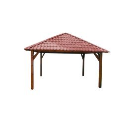 Kiosque en bois carré avec toiture tôle couleur terre cuite Pin, Vert par imprégnation, L. 4 m x l. 4 m x h. 3,80 m