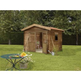 Abri de jardin Bois 8 m², Bréhat, toiture couleur terre cuite Pin, Marron par imprégnation, L. 3,40 m x l. 3,29 m x h. 2,68 m