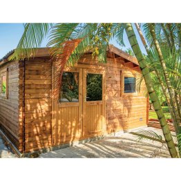 Abri de jardin Bois 18,60 m², Dolène, toiture couleur graphite Pin, Marron par imprégnation, L. 5,34 m x l. 4,39 m x h. 2,78 m