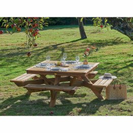 Table pique nique bois carrée 8 places Carra Pin, Marron par imprégnation, L. 2,16 m x l. 2,16 m x h. 750 mm