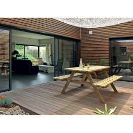 Table pique nique bois en Pin, Marron par imprégnation, L. 2 m x l. 1,52 m x h. 818 mm