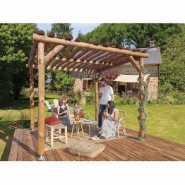 Pergola Bois Autoportée Esmée, Pin Marron par imprégnation, L. 3 m x l. 3 m x h. 2,36 m