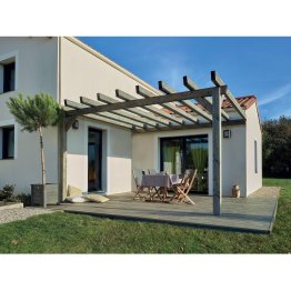 Pergola Bois Adossée Albizia, Douglas Gris par imprégnation, L. 4 m x l. 3,99 m x h. 2,72 m
