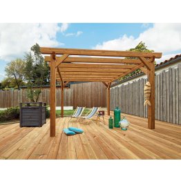 Pergola Bois Autoportée Albizia, Douglas Marron par imprégnation, L. 4 m x l. 4 m x h. 2,53 m