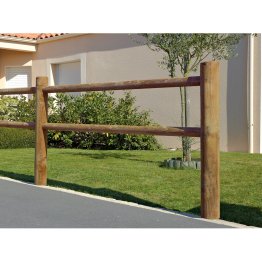 Poteau d'extrémité 2 lisses Bois Domaine Pin, Marron par imprégnation, Diam. 140 mm x L. 1,50 m, Jusqu'en classe d'emploi 4