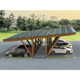 Structure Ombrière Bois photovoltaïque, Module de départ Monopente Double PIVOLTA, Douglas, Marron par imprégnation, L. 7,50 m x l. 12 m x h. 4,53 m