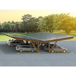 Structure Ombrière Bois photovoltaïque, Module de départ Bipente PIVOLTA, Douglas, Marron par imprégnation, L. 7,50 m x l. 13 m x h. 4 m