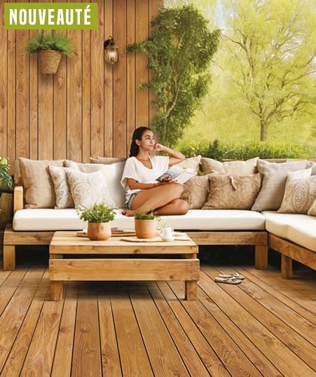 Lames de revêtement PYLA en Douglas Marron et Gris pour terrasse et mur Vivre en Bois