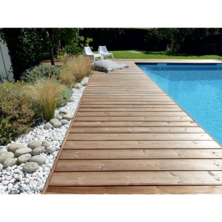 Lame de terrasse Bois Bornéo Pin, Marron par imprégnation, ep. 28 mm x l. 165 mm x L. 4 m, Jusqu'en classe d'emploi 4